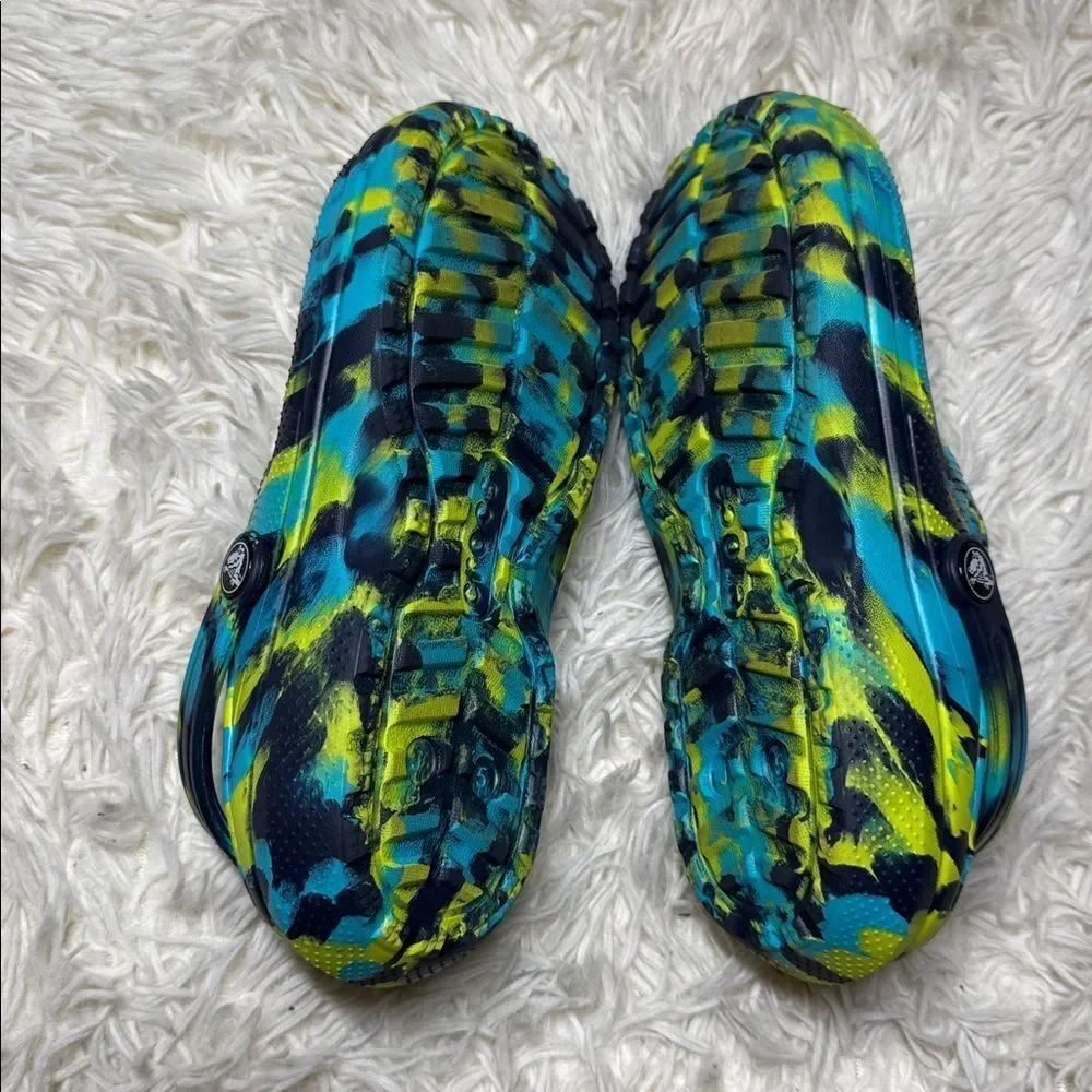 CROCS Kids' Blue and Neon Clogs 5 Kids